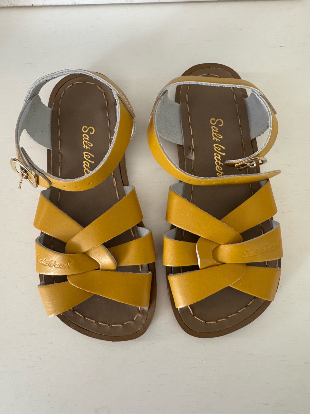 NEW Salt Water Sandals by Hoy Girls' Yellow Strappy Leather Sandals